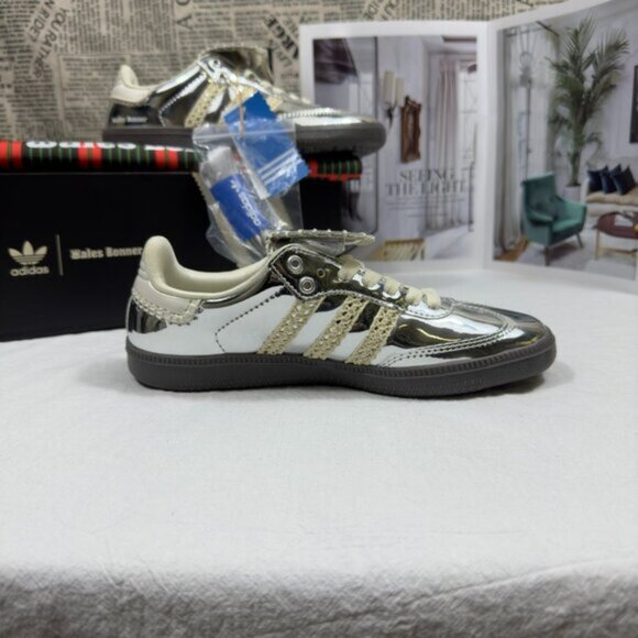 New Adidas Samba x Wales Bonner Silver Metallic Women Sneaker - Picture 3 of 7